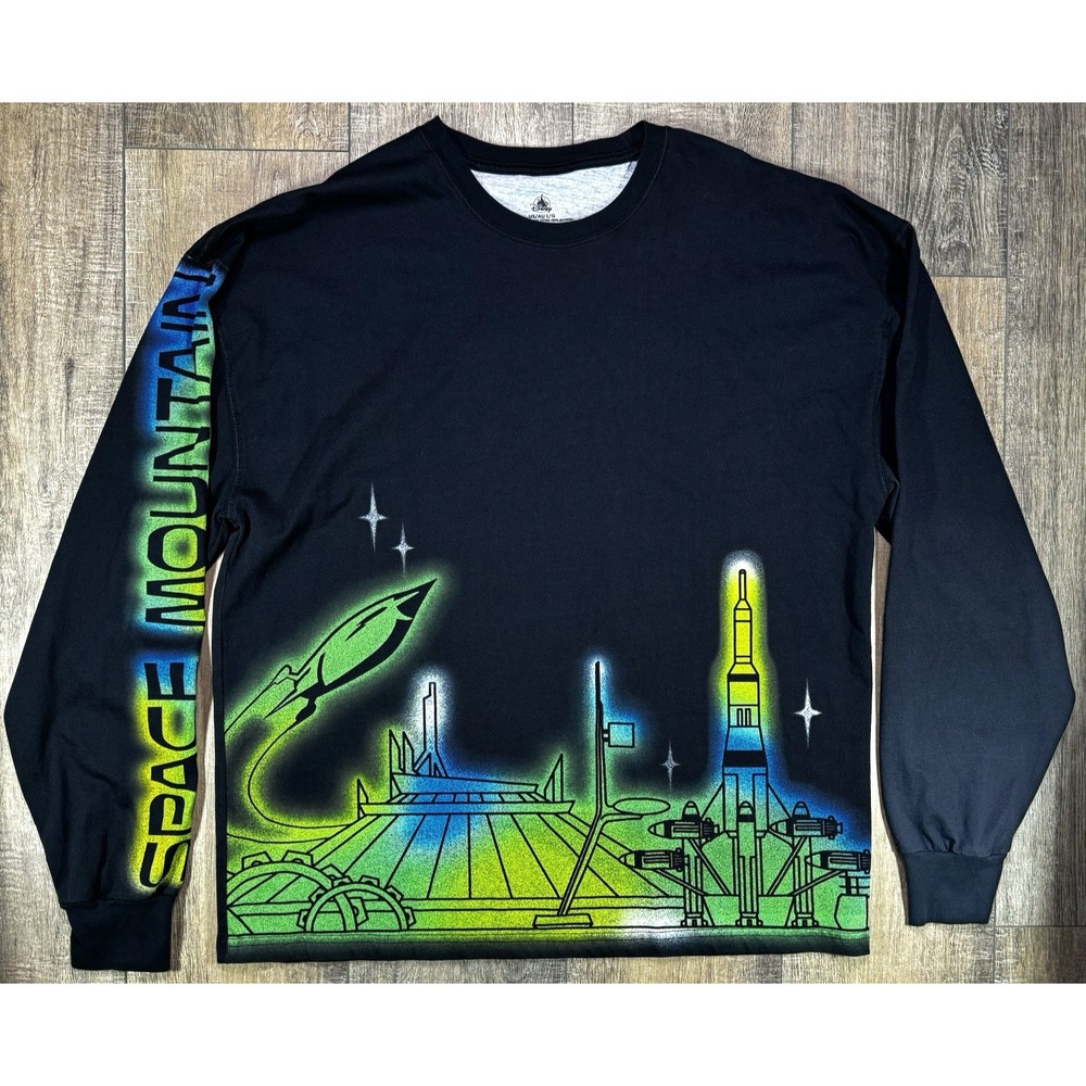 Disney Parks Space Mountain Neon Tommorrowland Mens Long Sleeve T Shirt Size L